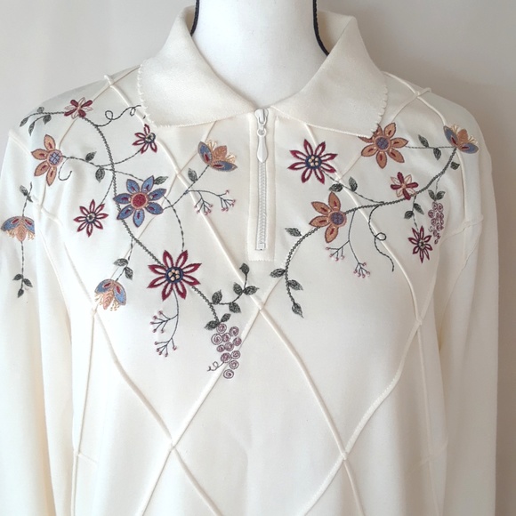 Alfred Dunner White Embroidered and Beaded Sweater - Picture 5 of 8